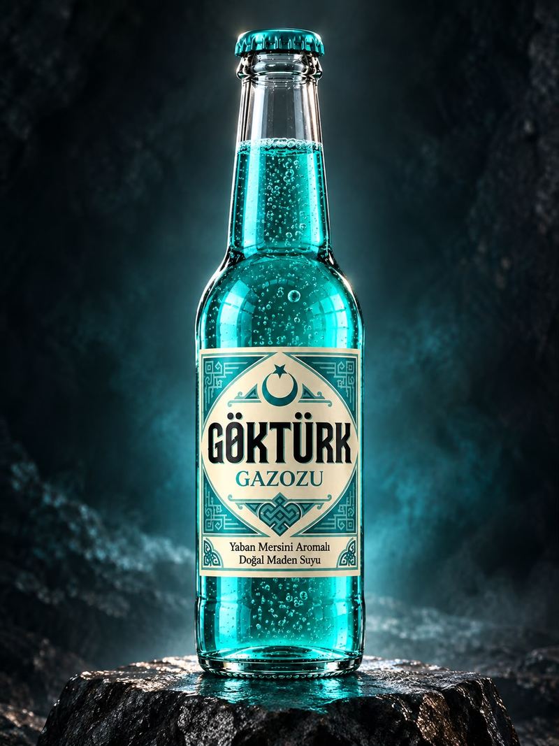Göktürk Gazoz yaban mersini aromalı turkuaz cam şişe